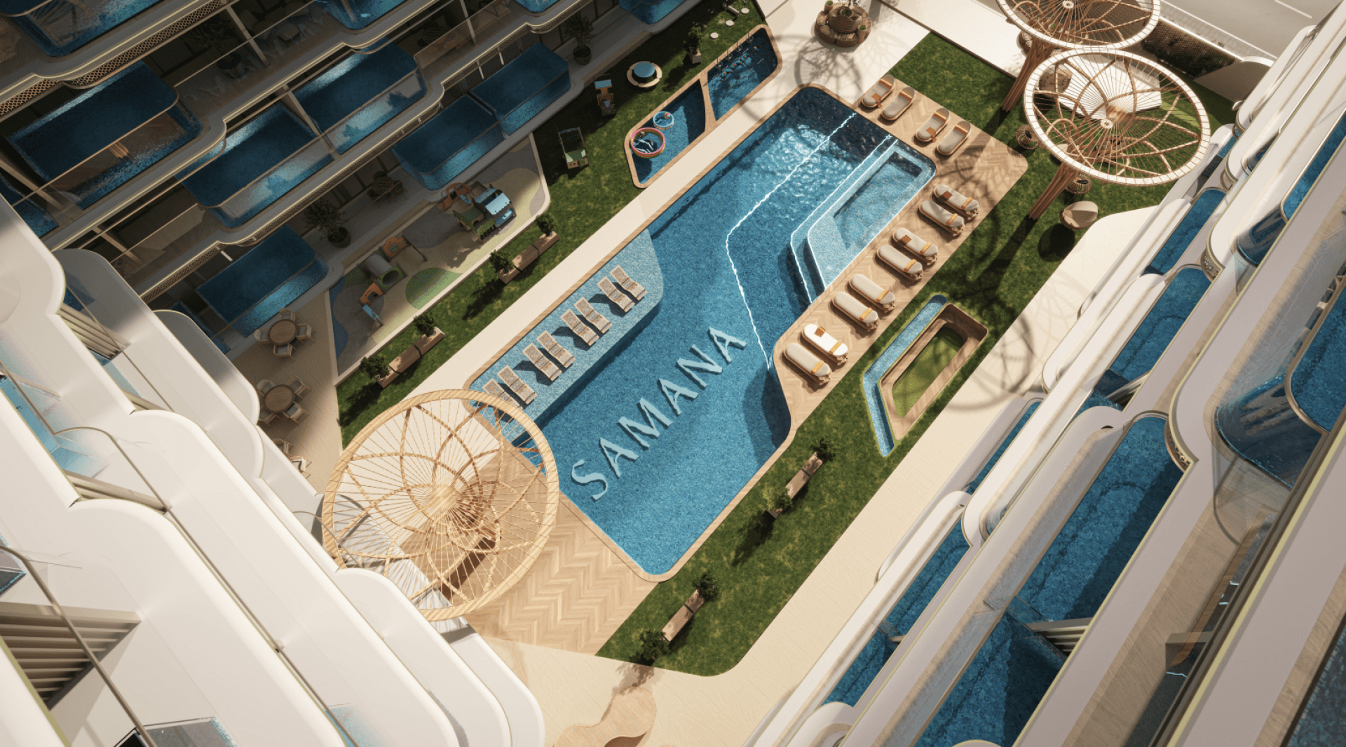 SAMANA Imperial Garden courtyard pool viewed from above