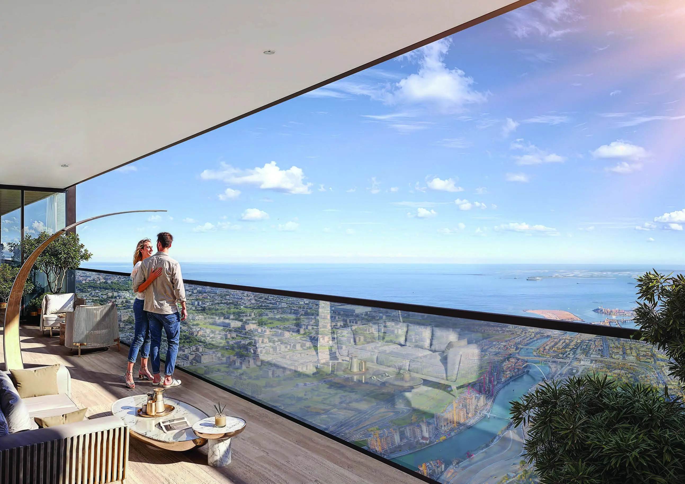 Sobha SkyParks balcony overlooking Dubai and the coast