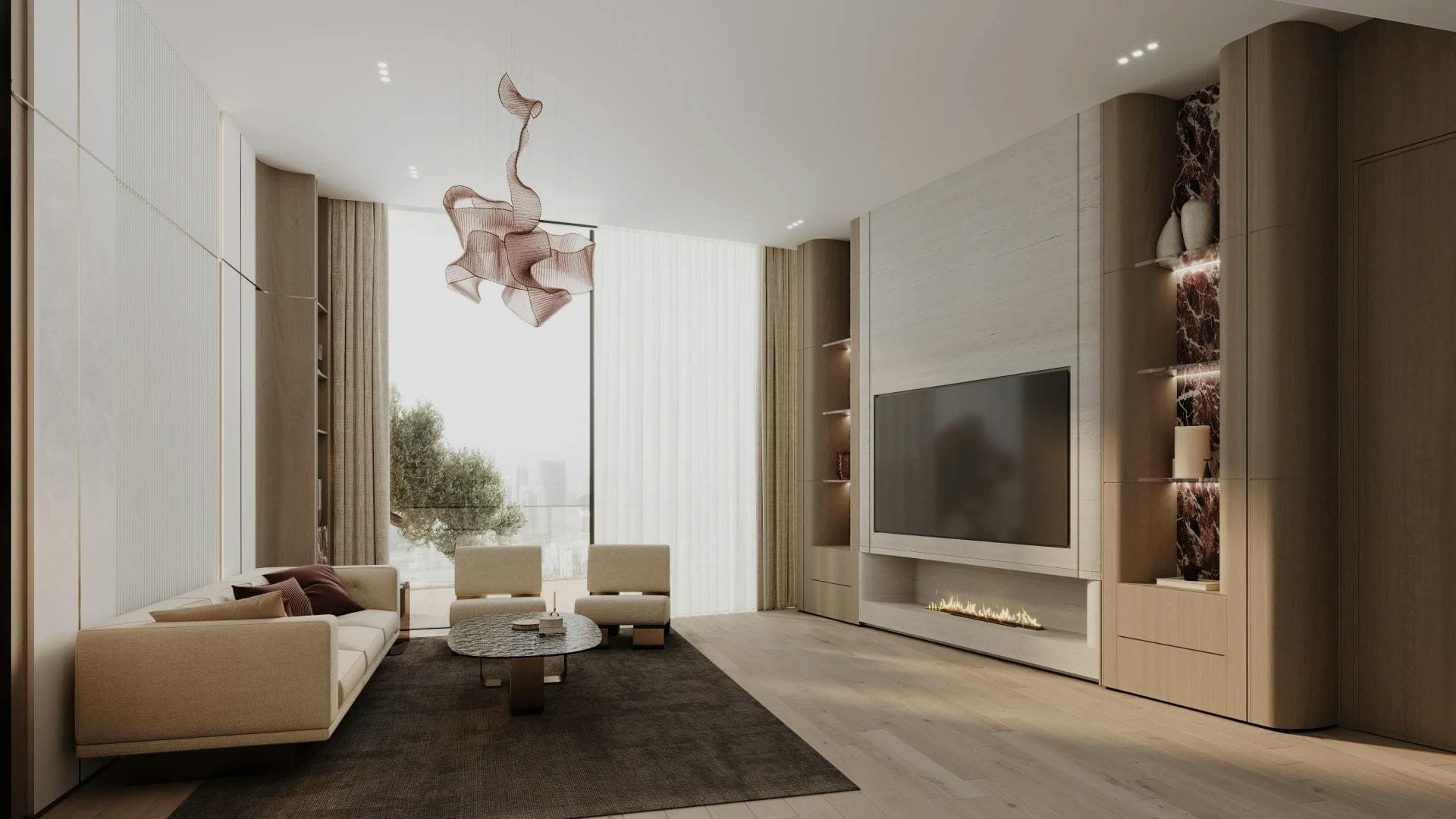 Binghatti Flare: Flare living room interior; official developer rendering