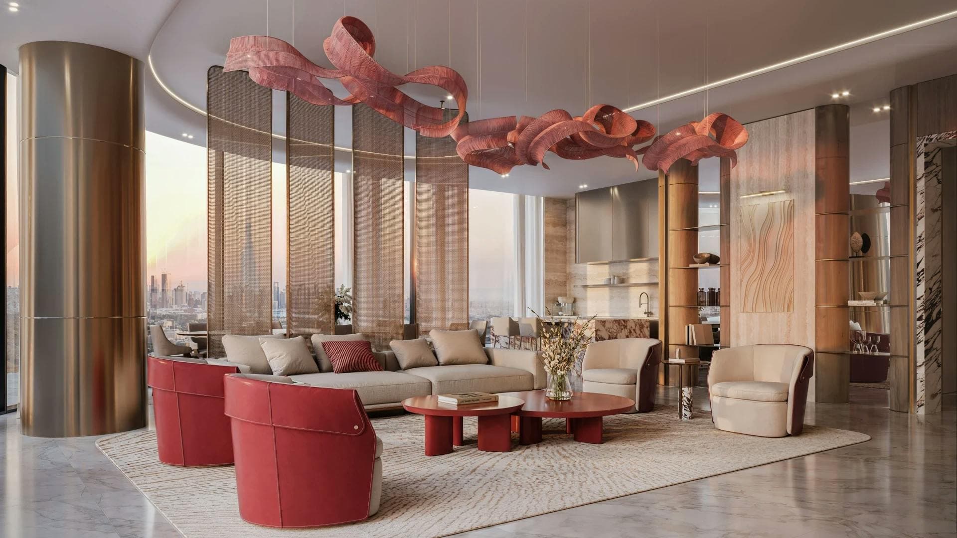 Binghatti Skyblade: Skyblade living room interior; official developer rendering