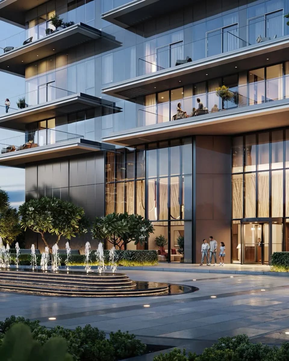 Albero: residential entrance and landscaped arrival area — developer rendering
