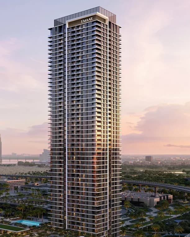 Montiva by Vida: residential tower at sunset — architectural rendering