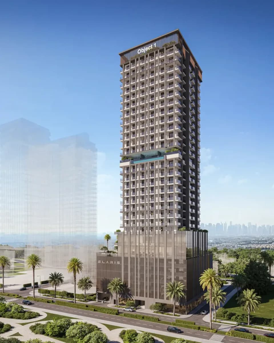 ELAR1S Rise: residential tower and entrance — architectural rendering