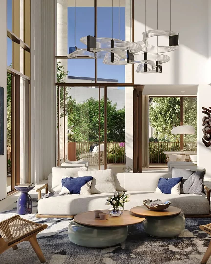 Palm Central double-height living space; official developer rendering