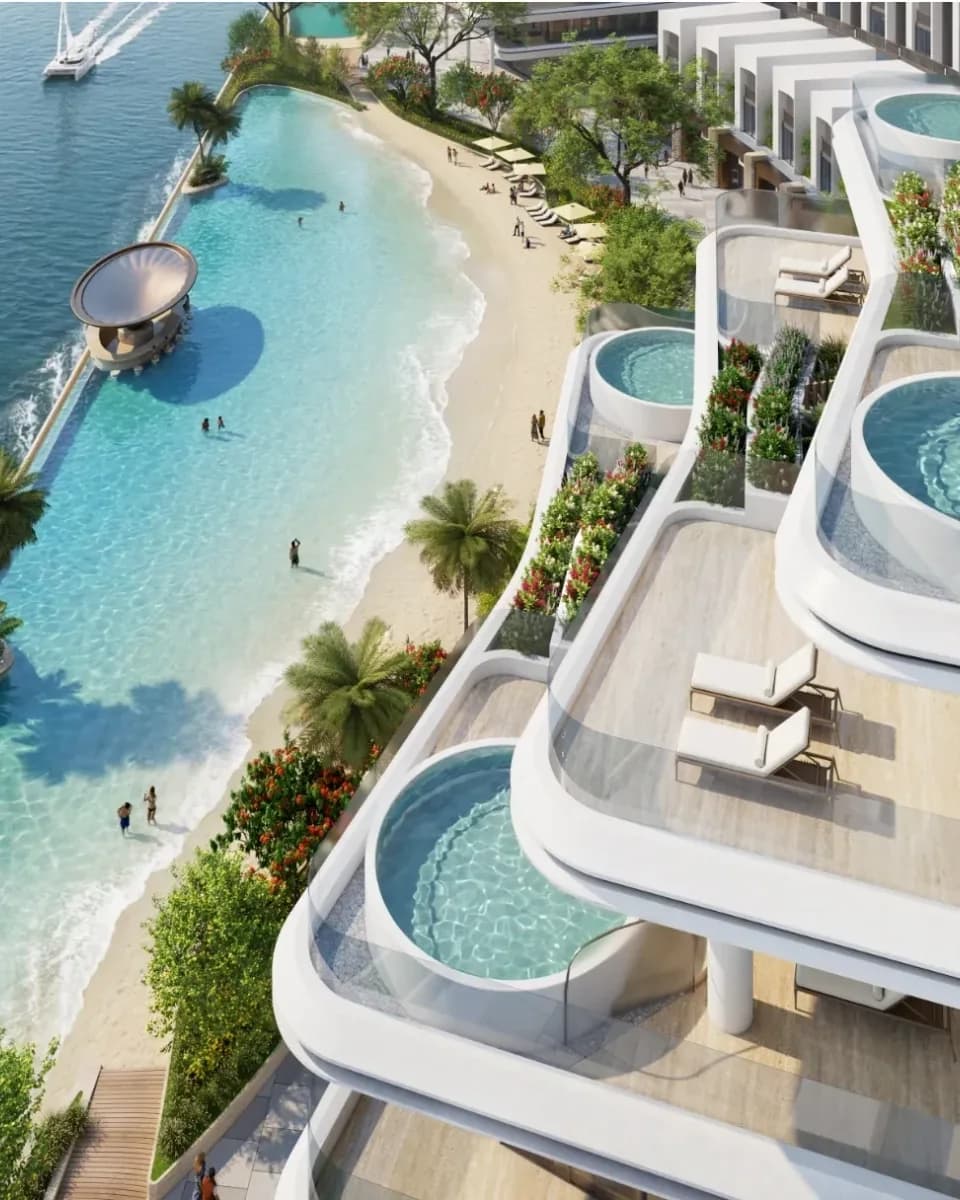 River Cove Residences at Sobha City: Illustrative curved terraces, pools and waterfront; official developer rendering