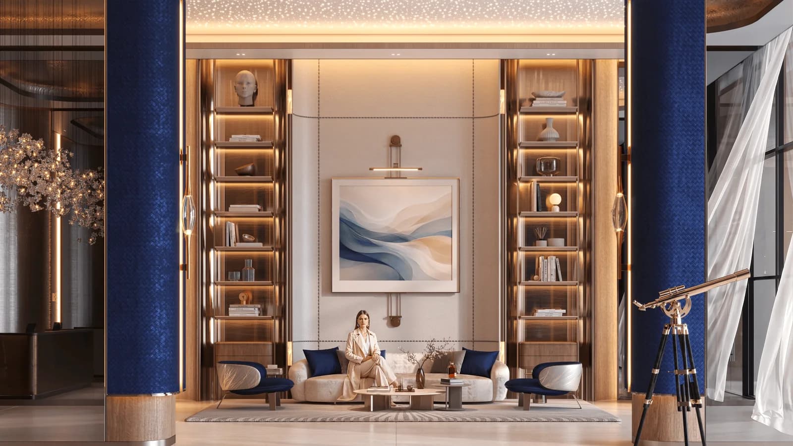 Binghatti Starfall: Living space with a high ceiling (developer rendering)