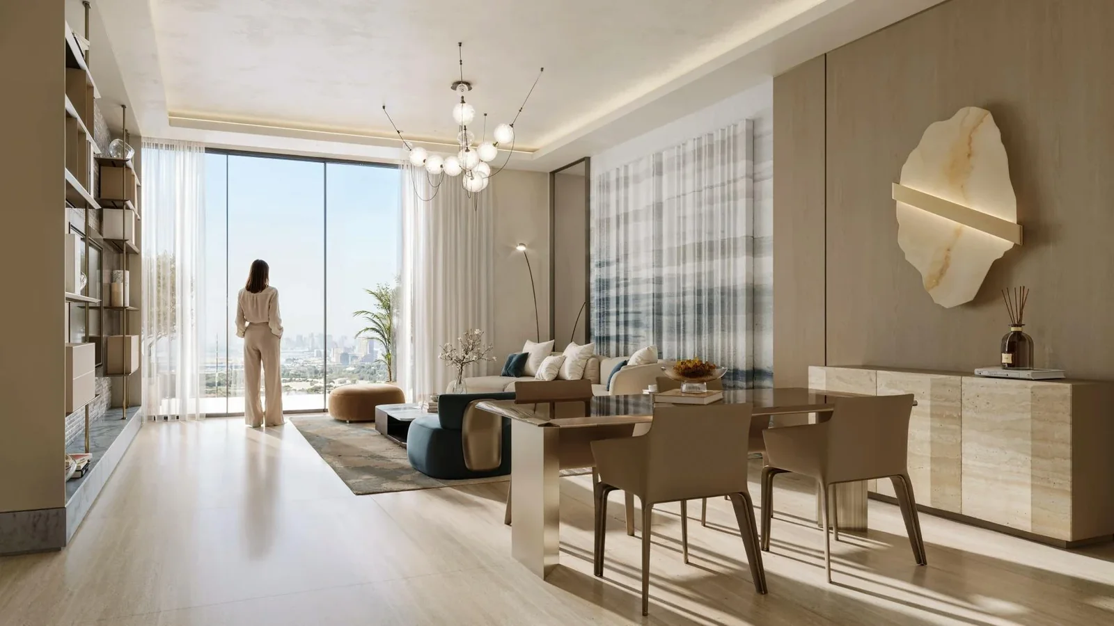 Binghatti Wraith: Open living and dining area (developer rendering)