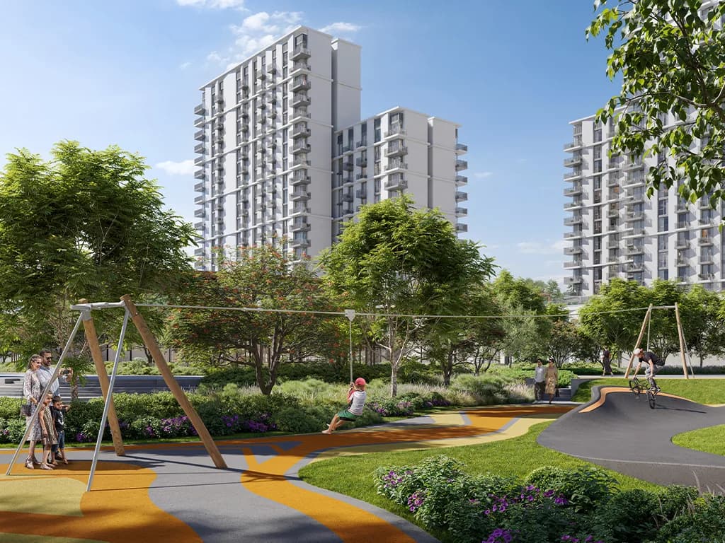 Hillsedge: landscaped garden with swings (developer rendering)