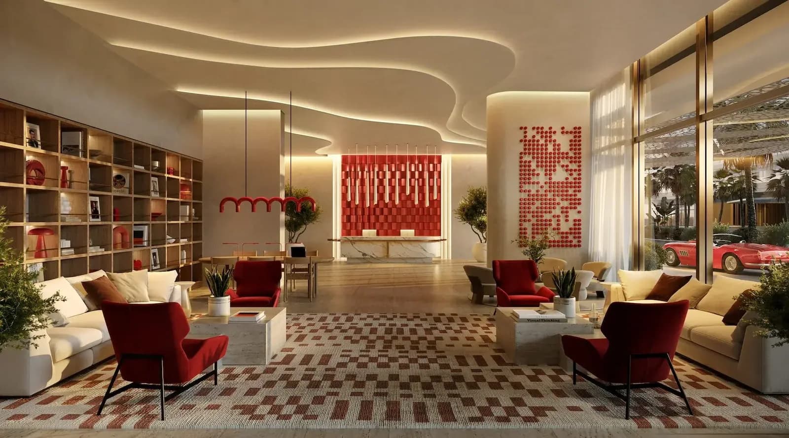Rosso Bay Residences: residents’ lounge with patterned finishes, developer rendering