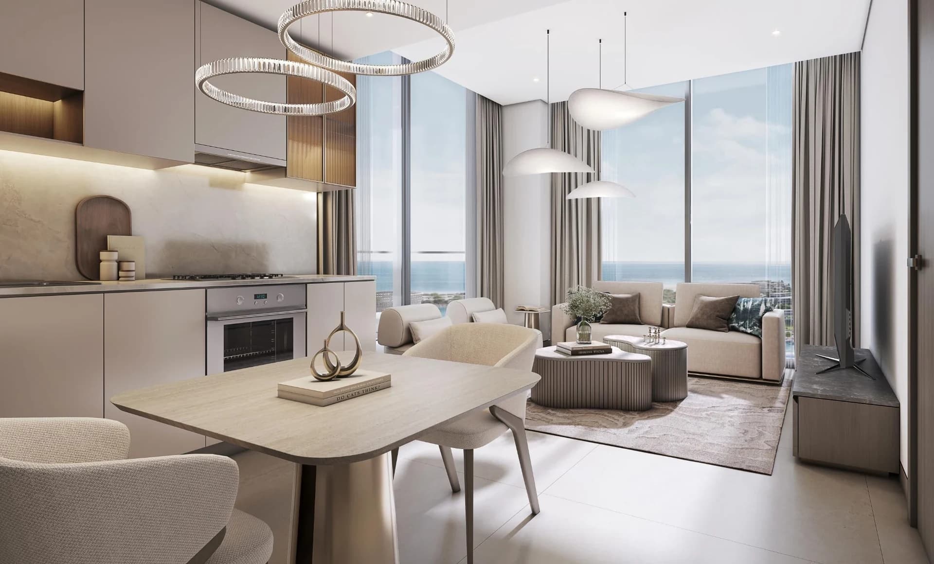Tranquil Beach Residences: Illustrative living and dining room (Developer rendering)