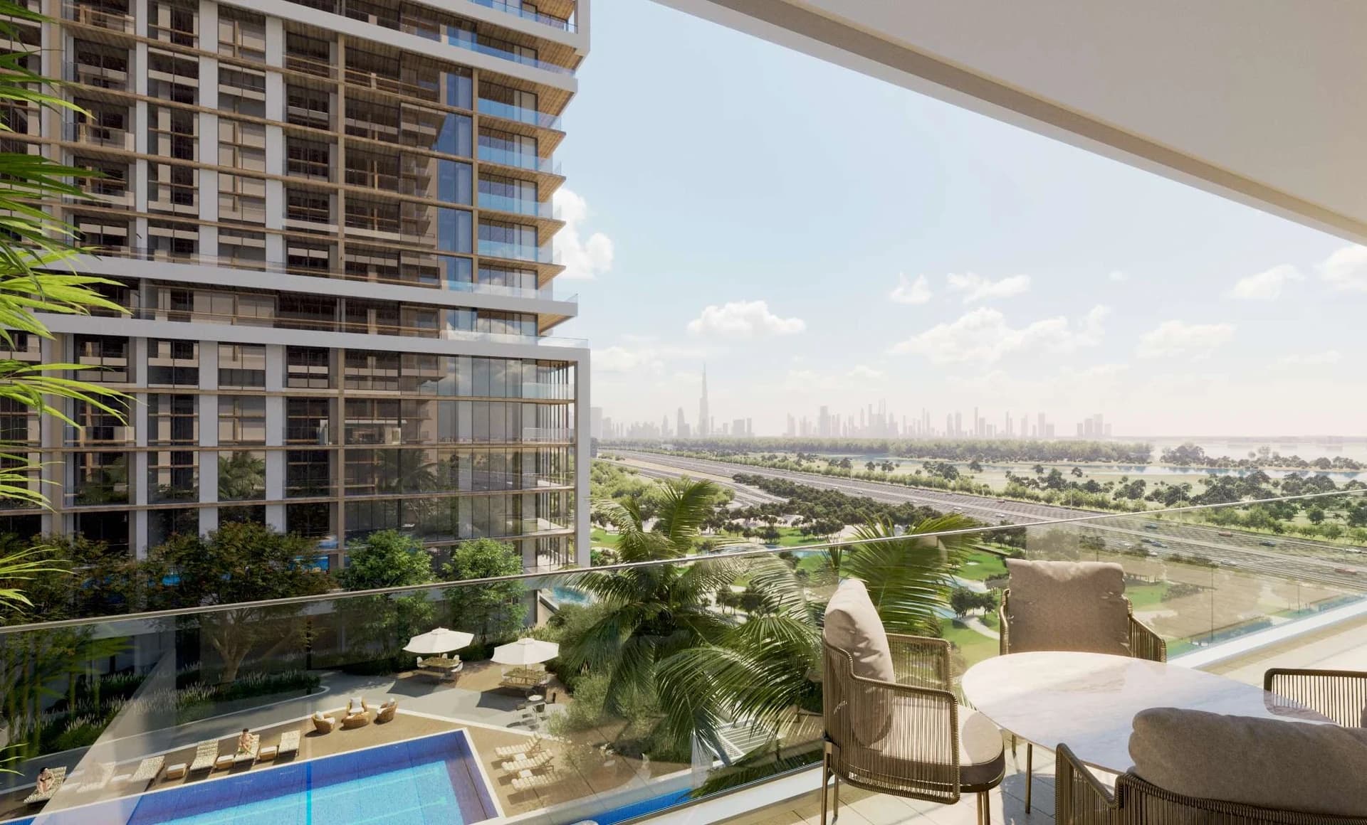 Sobha One: Illustrative terrace beside the residences (Developer rendering)