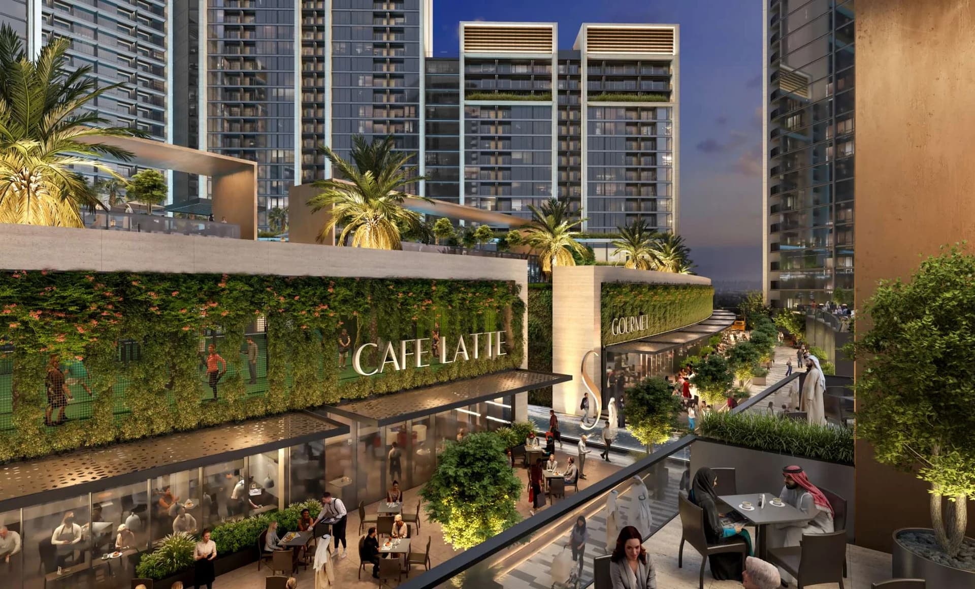 Sobha Orbis: Landscaped retail and dining frontage (Developer rendering)