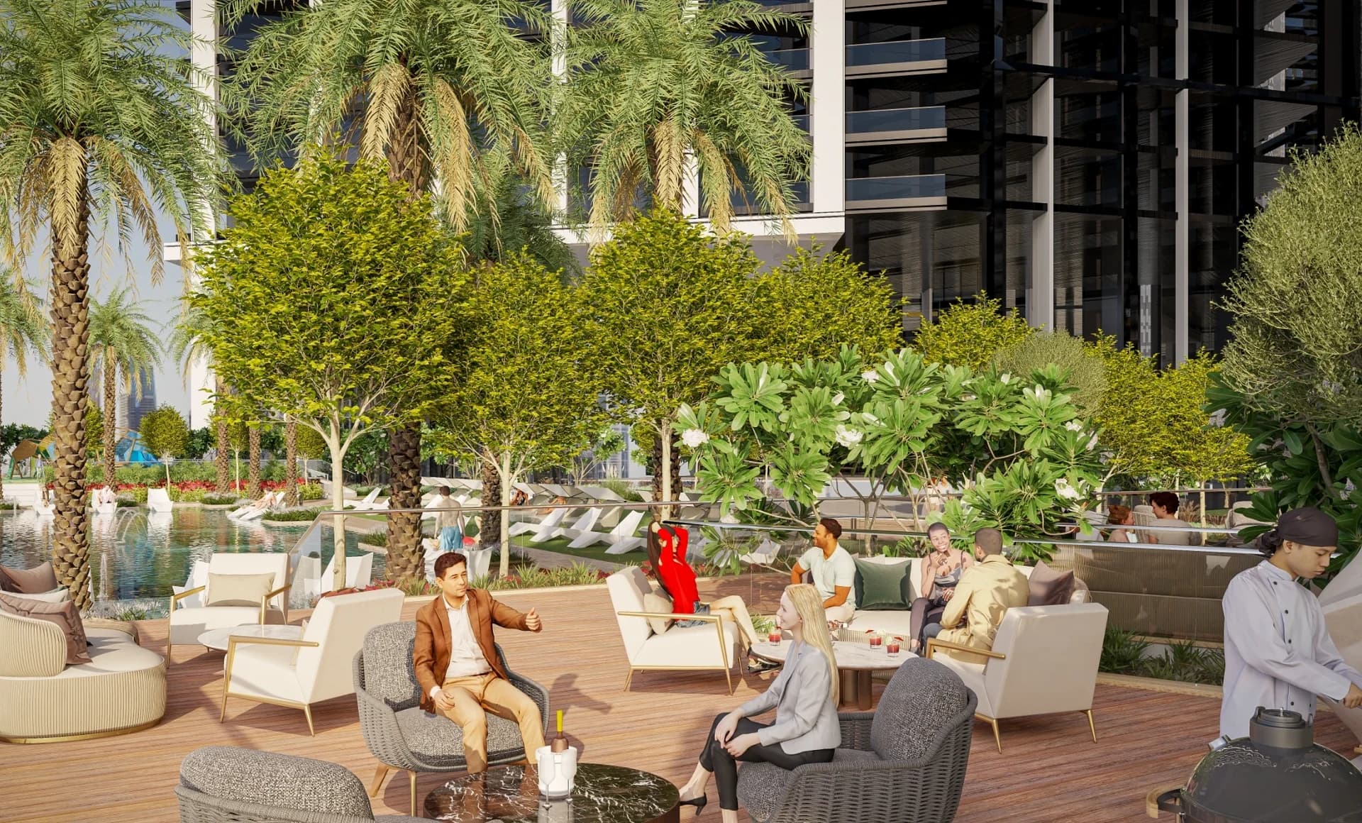 The Eden at Sobha Central: Shared outdoor seating (Developer rendering)