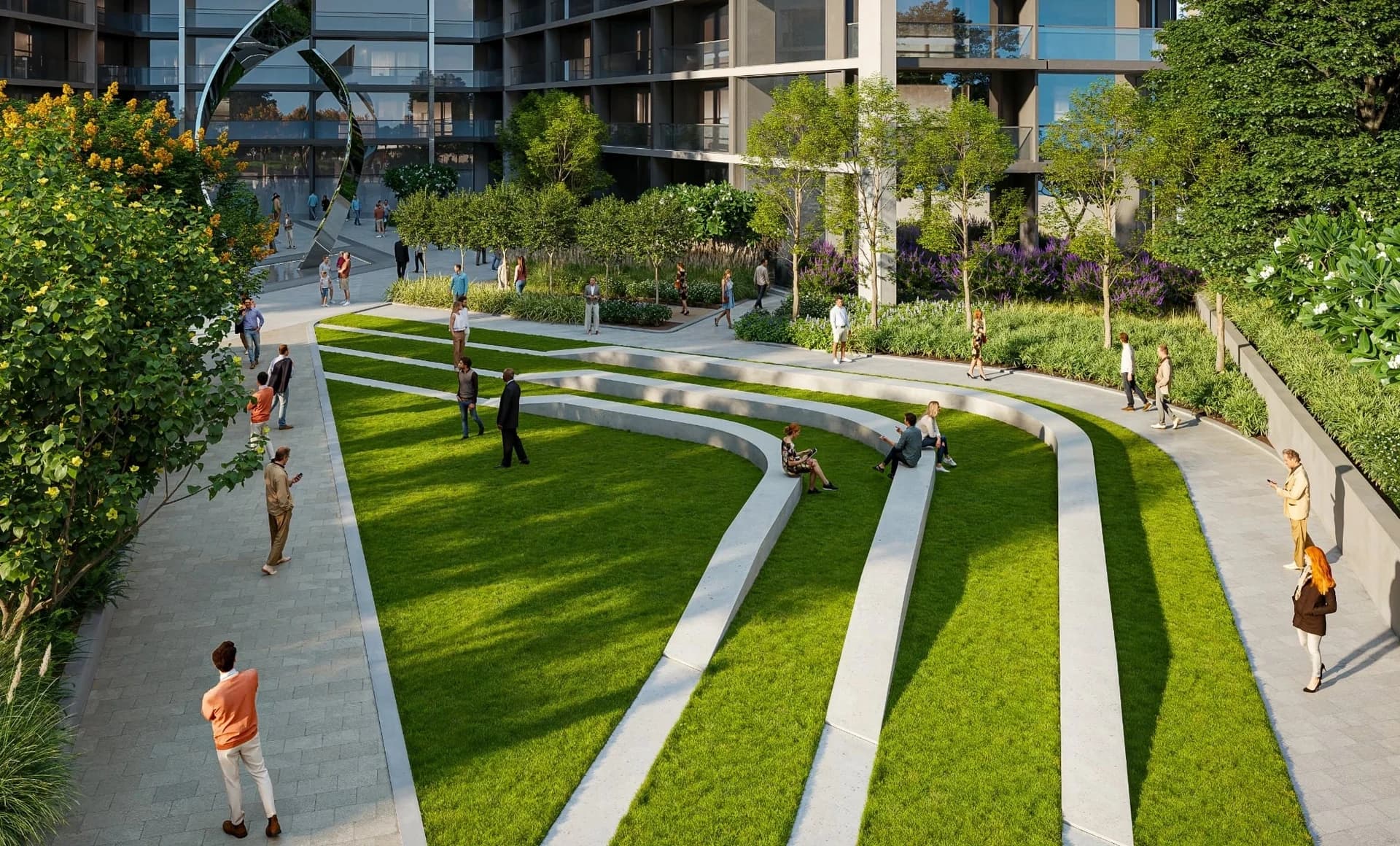 The Eden at Sobha Central: Landscaped communal lawn (Developer rendering)