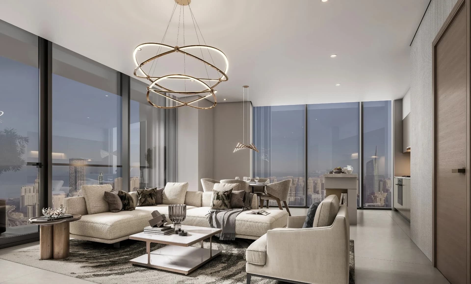 The Eden at Sobha Central: Illustrative living and dining room (Developer rendering)