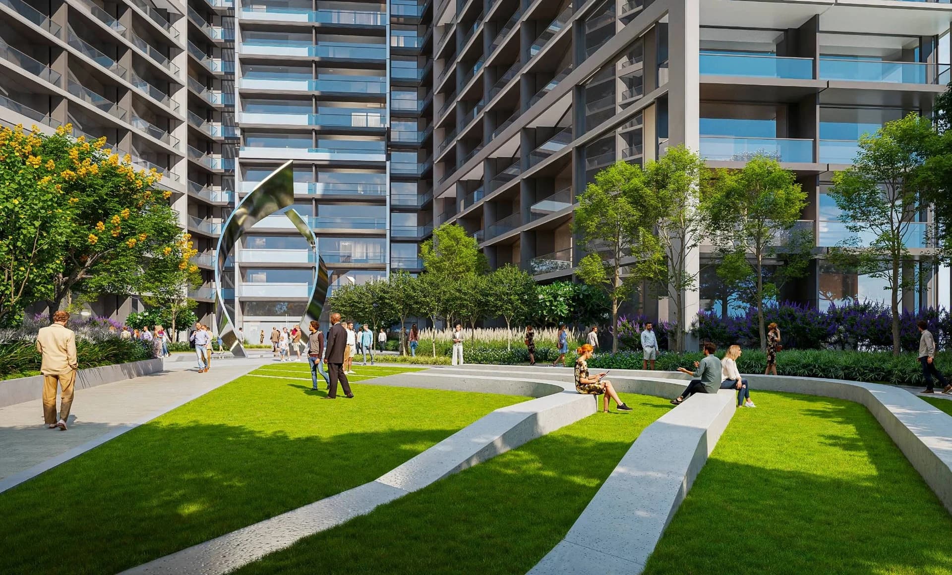 The Pinnacle at Sobha Central: Landscaped communal lawn (Developer rendering)