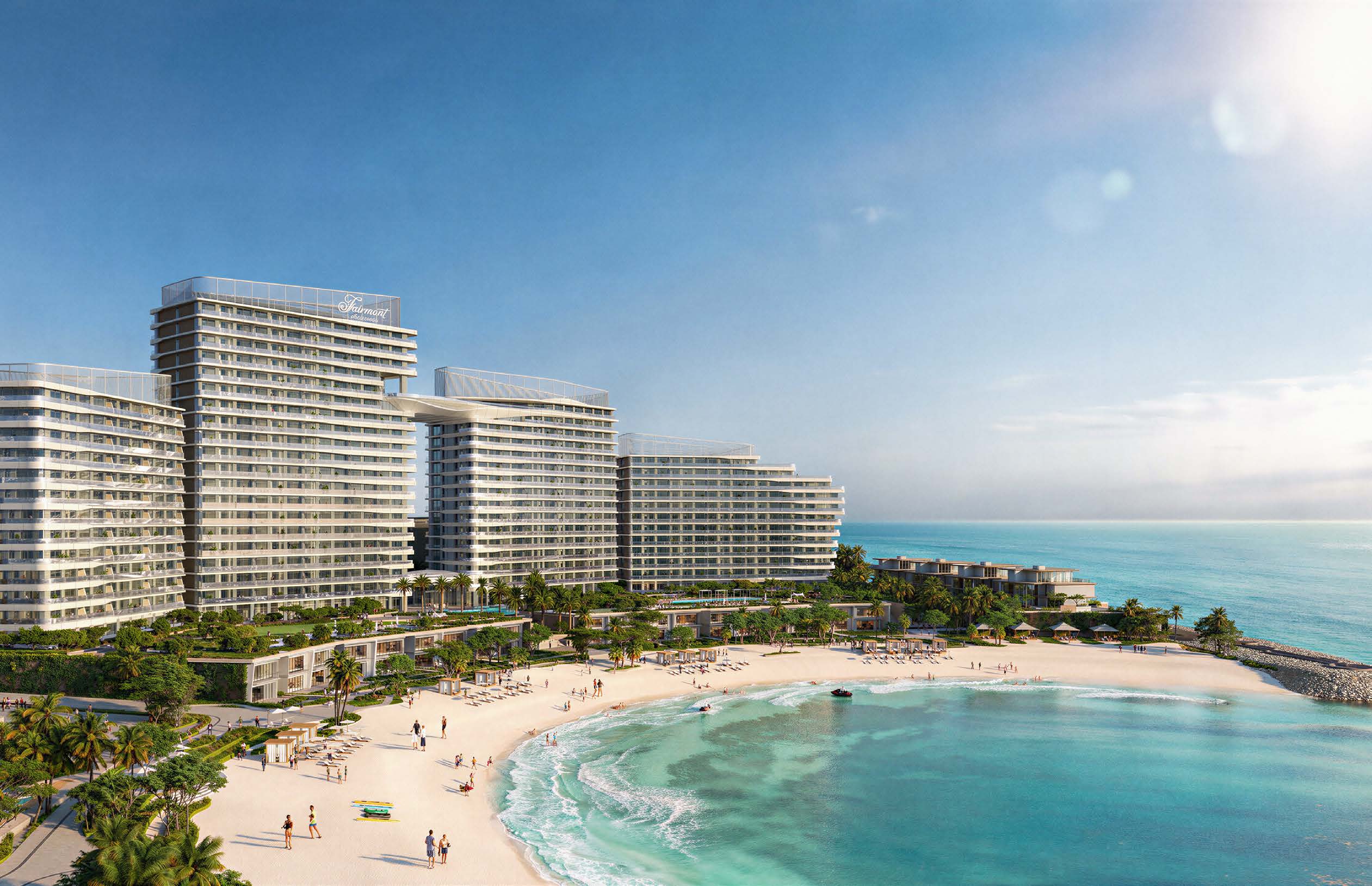 Fairmont Residences Al Marjan Island beside the beach and sea; official Ardee rendering