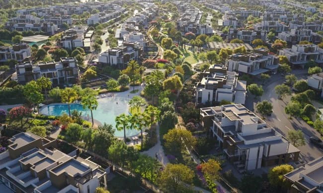 La Tilia at Villanova: aerial community and park view; official developer rendering