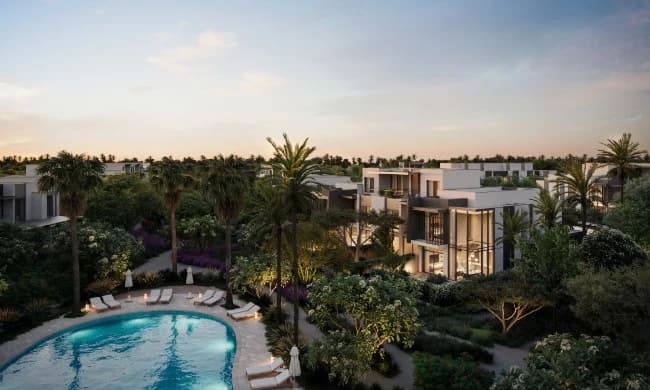 La Tilia at Villanova: community pool and gardens; official developer rendering