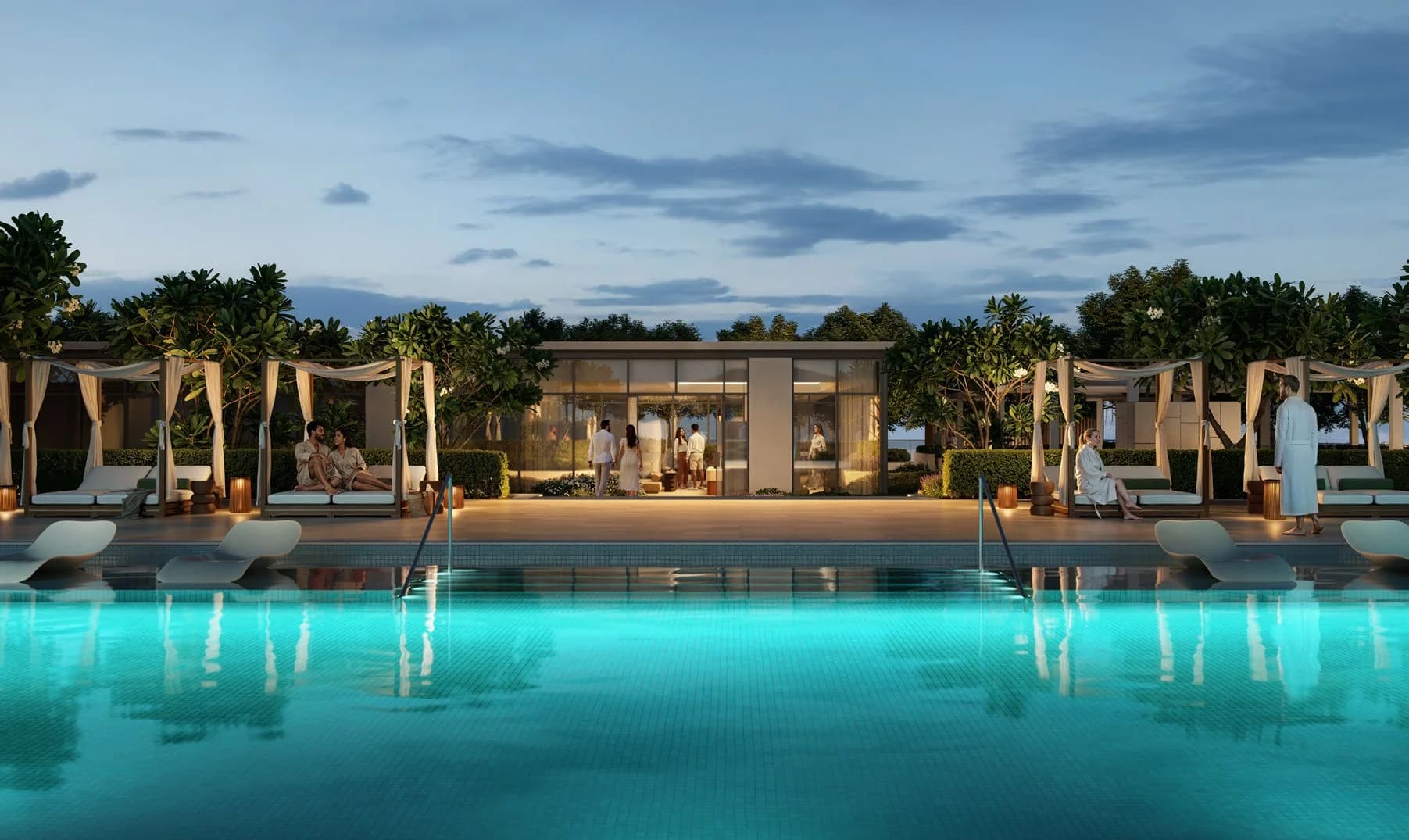 Montiva by Vida: swimming pool and poolside seating — developer rendering