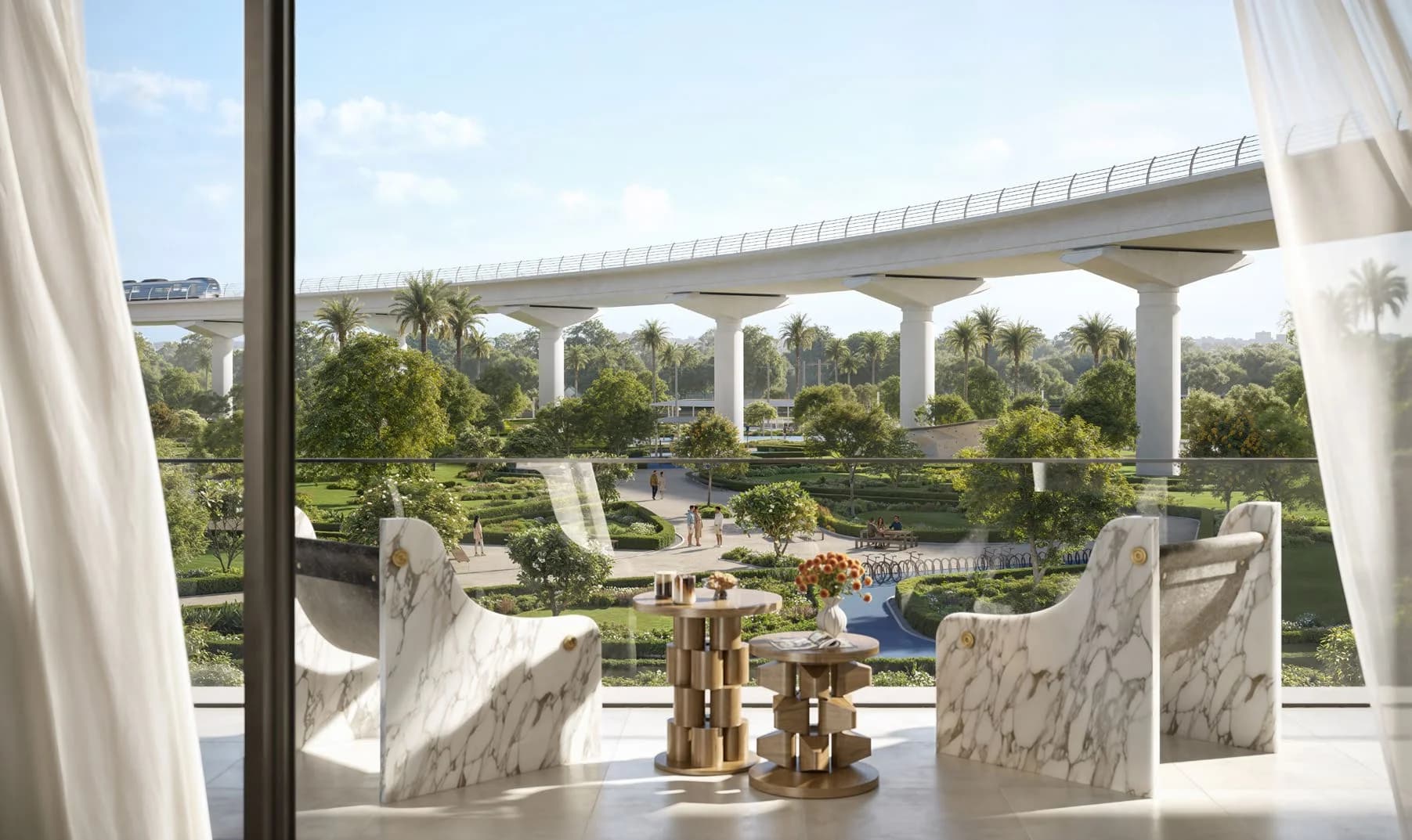 Montiva by Vida: terrace overlooking landscaped community spaces — developer rendering
