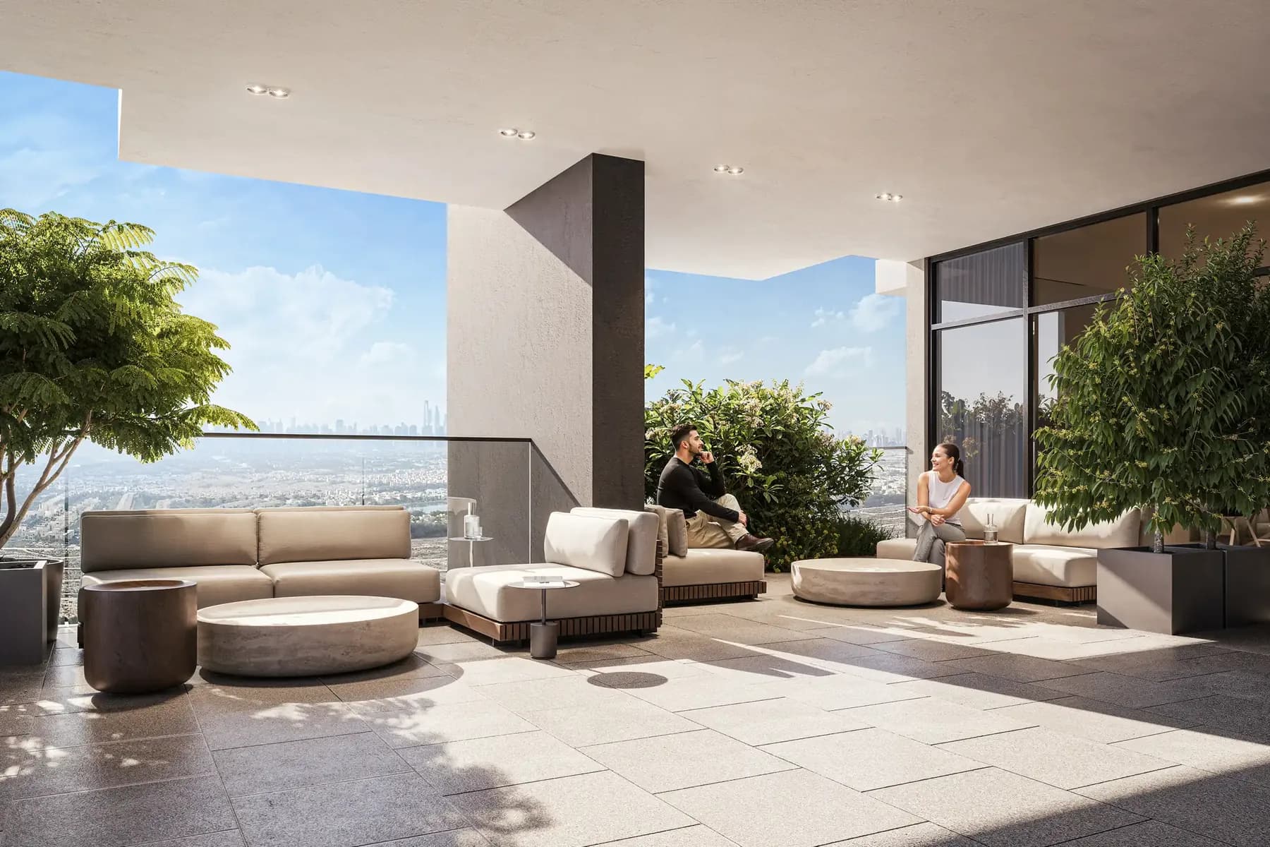 ELAR1S Rise: Outdoor lounge beneath a shaded terrace; official developer rendering
