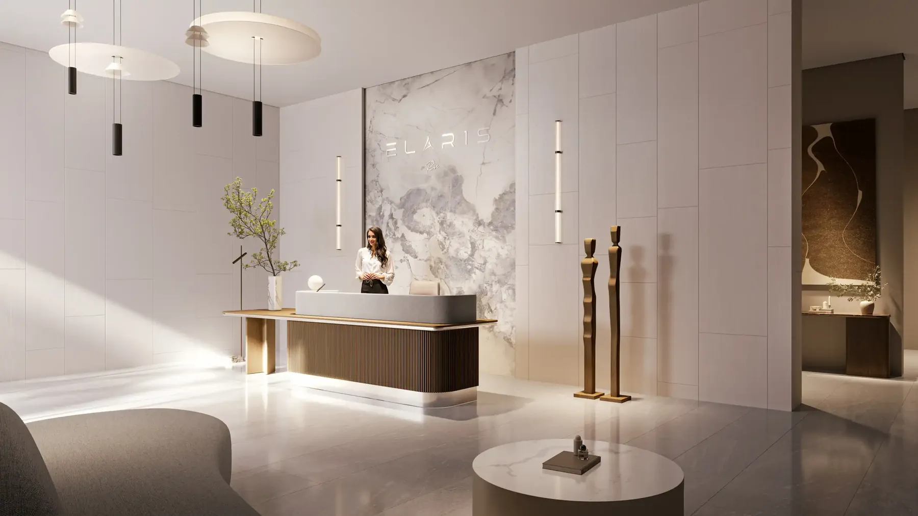 ELAR1S Rise: Entrance lobby with curved reception desk; official developer rendering