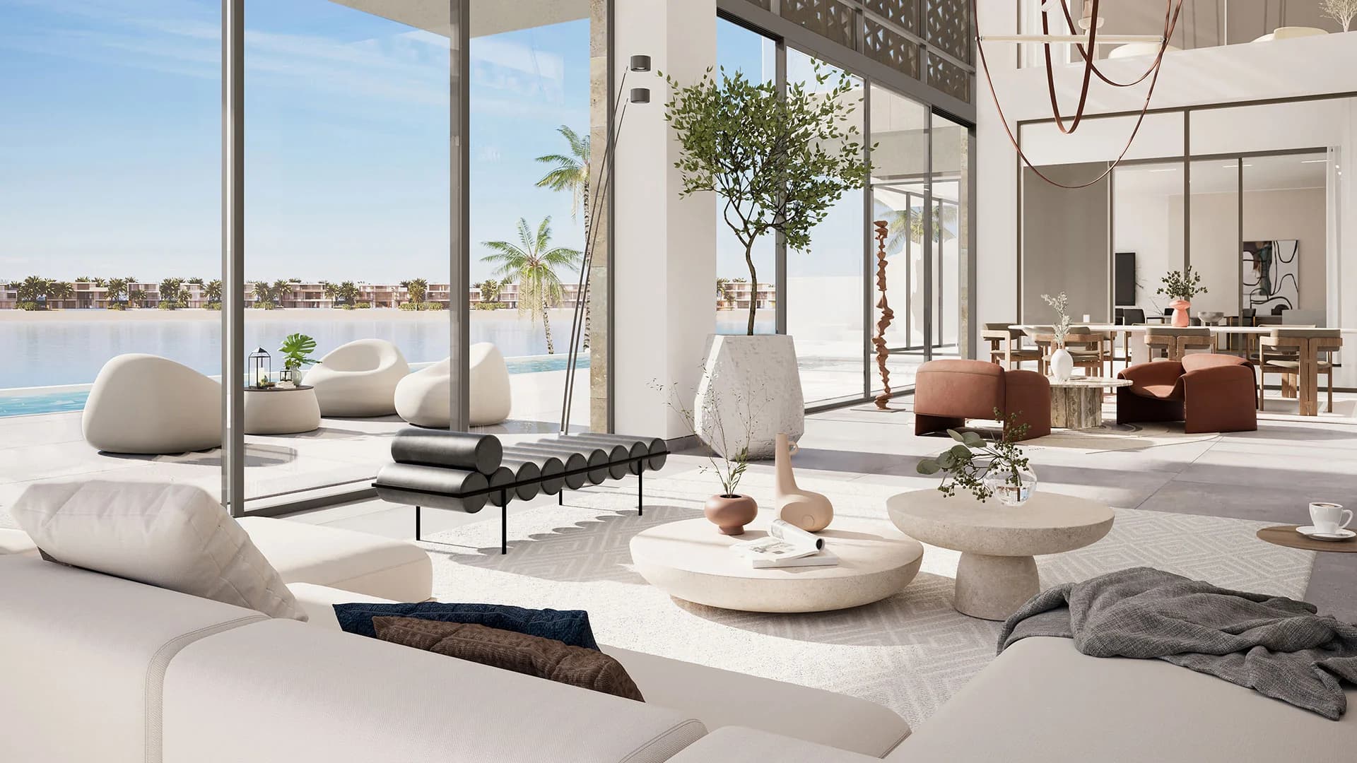 Palm Jebel Ali villa living and dining; official developer rendering