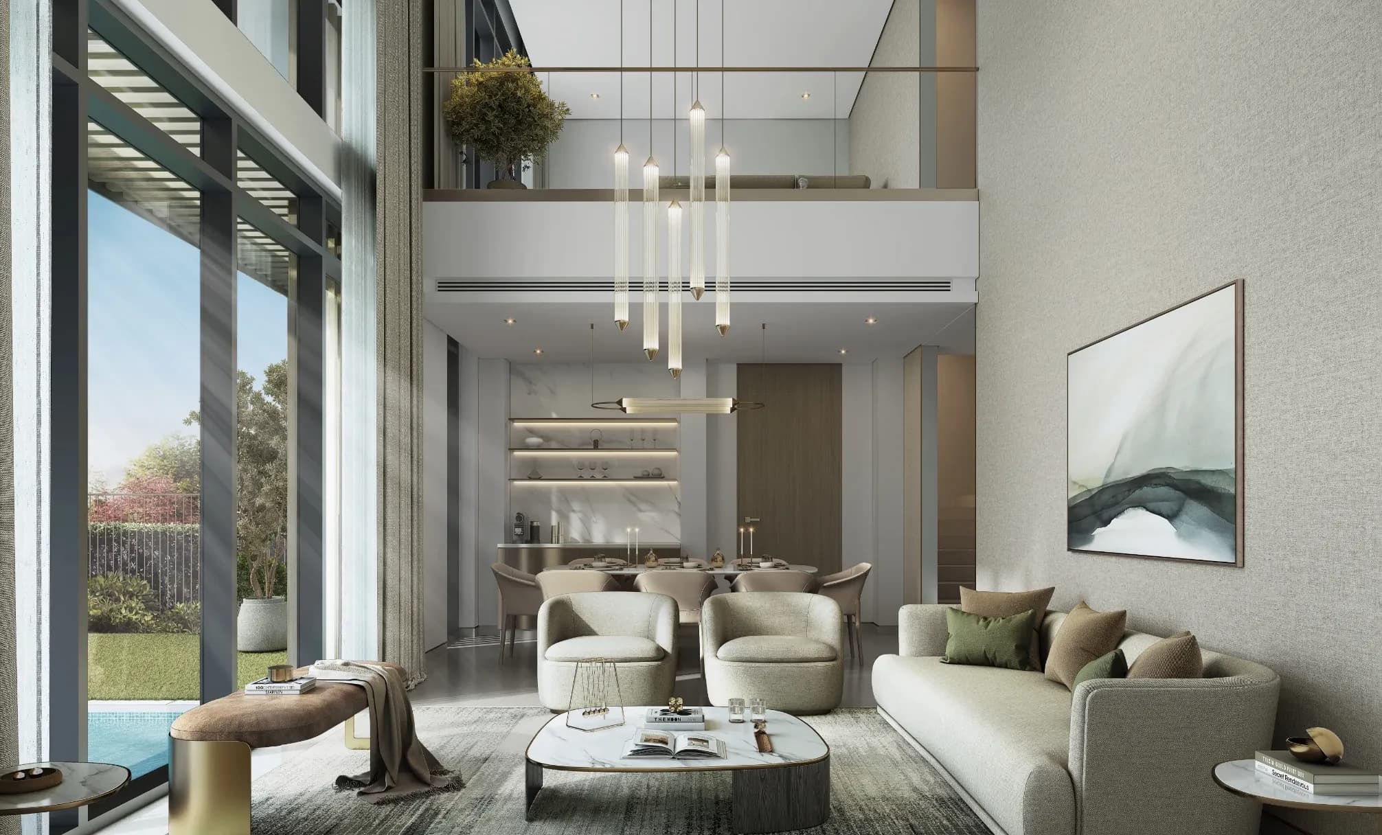 The Orchard at Sobha City: Illustrative double-height living room; official developer rendering