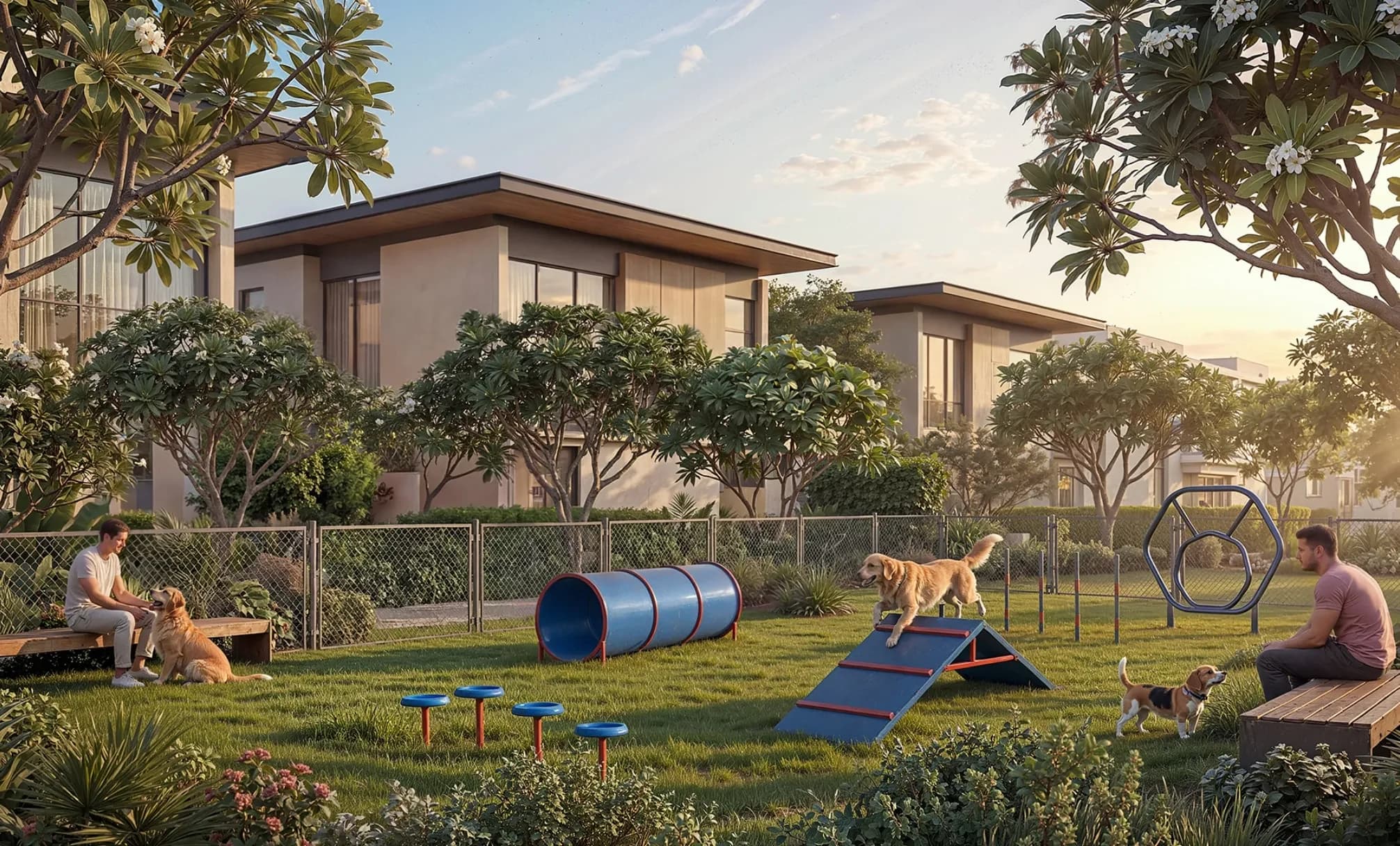 The Terraces at Sobha City: Shared landscaped dog exercise area; official developer rendering