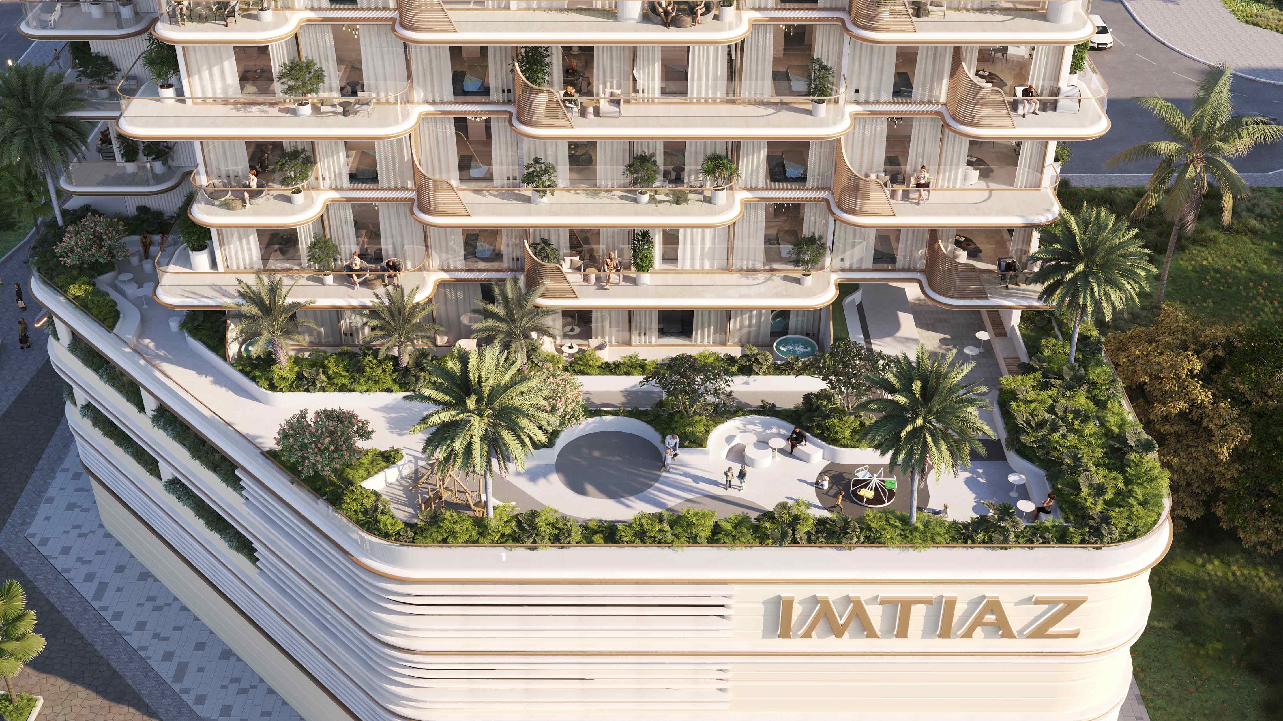 Sunset Bay Grand terraced facade and landscaped podium; official Imtiaz rendering