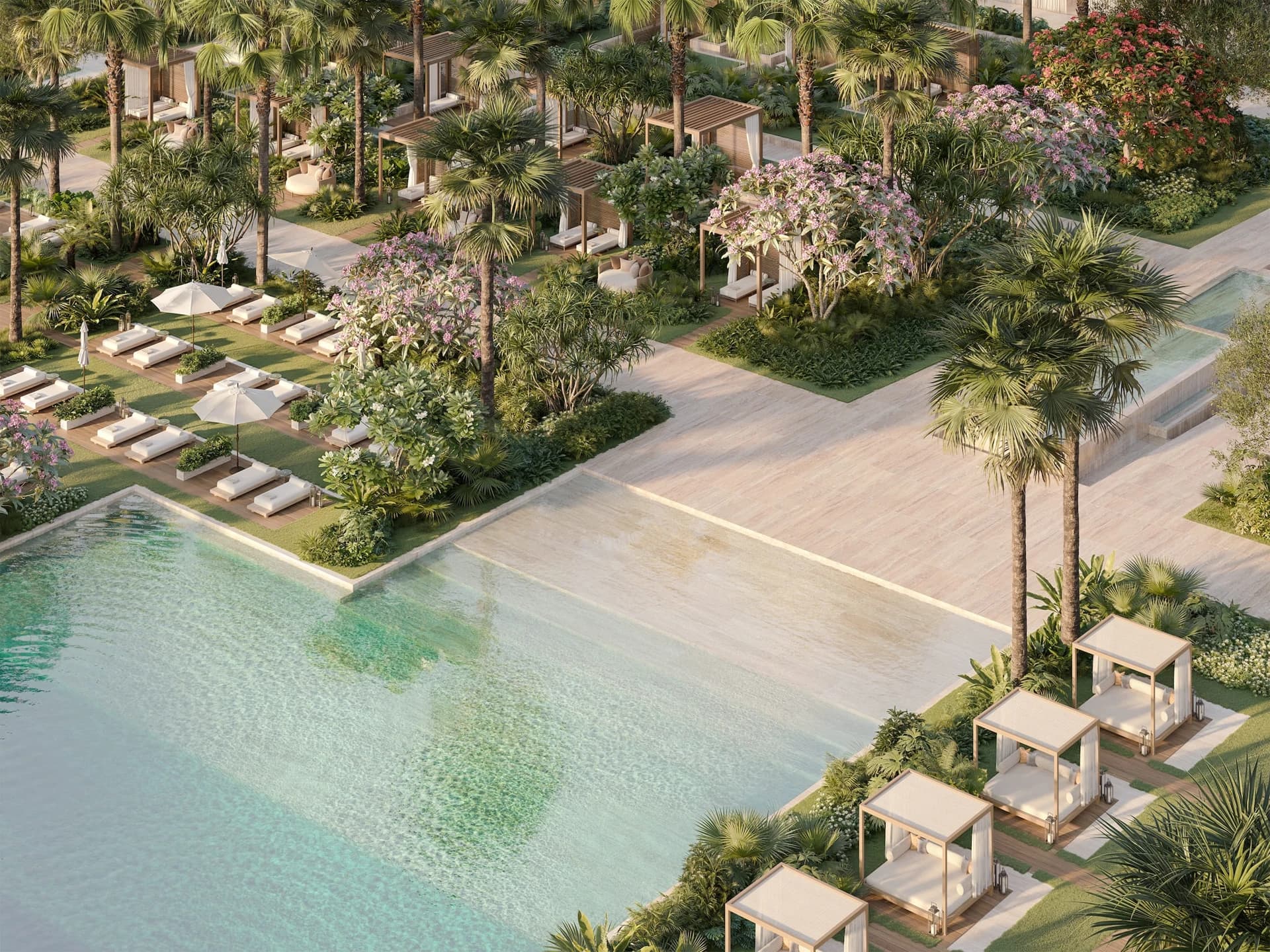 The Alba Residences: pool and landscaped grounds; official developer rendering