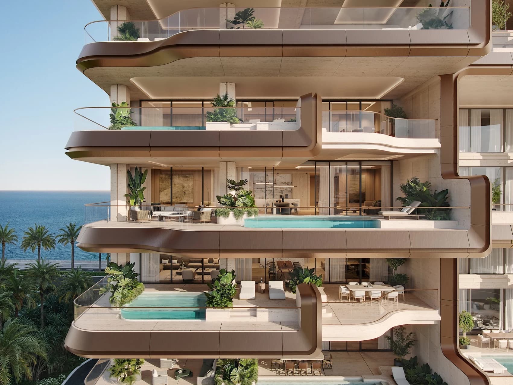 The Alba Residences: curved facade and terraces; official developer rendering