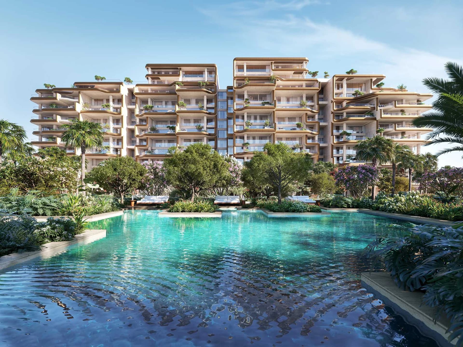 The Alba Residences: pool facing residential buildings; official developer rendering