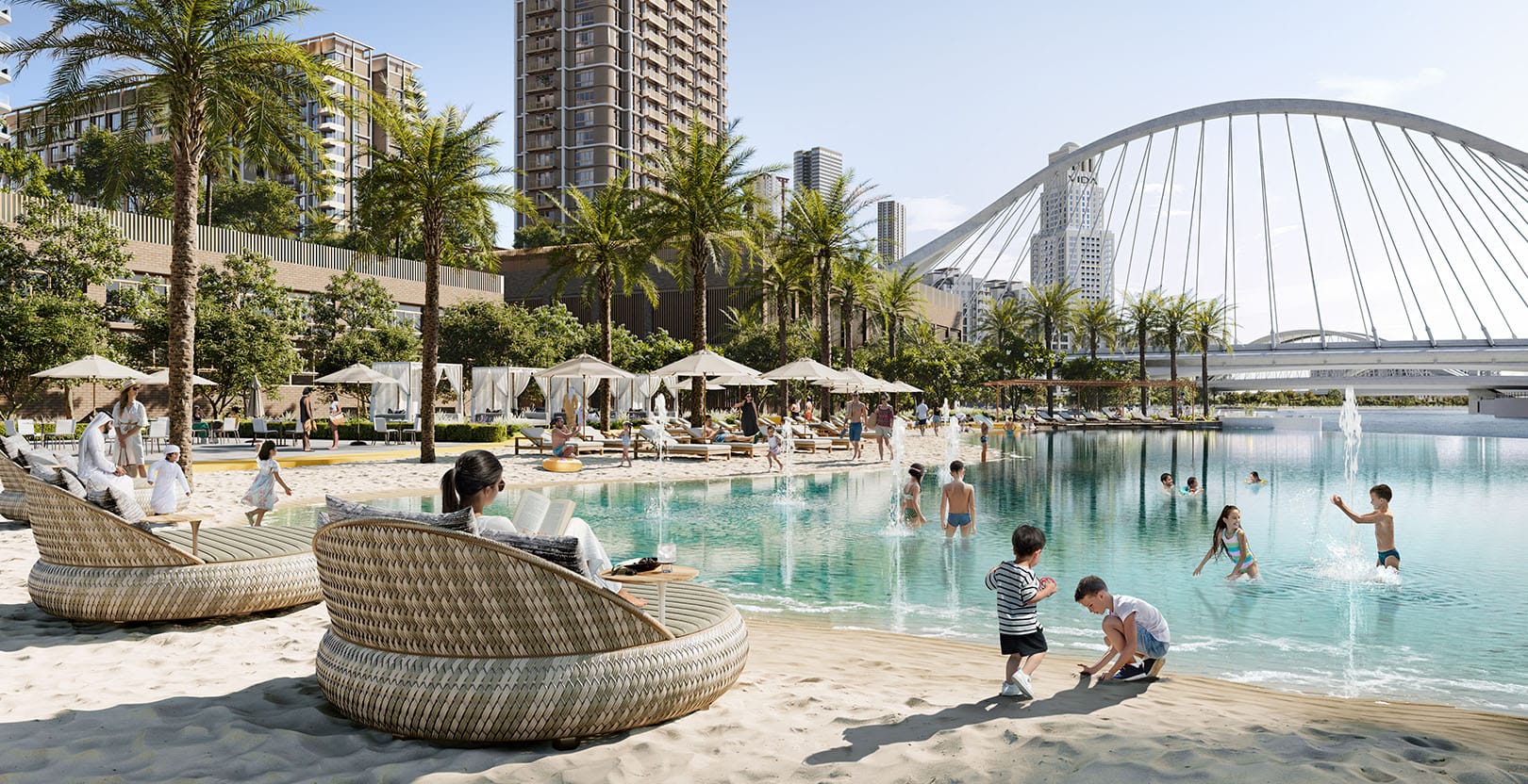 Aeon lagoon pool beside the Creek Harbour bridge