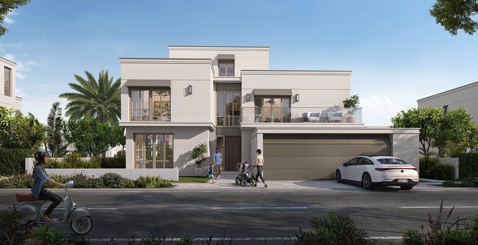 Palmiera at The Oasis: street-facing villa and landscaped frontage — official rendering