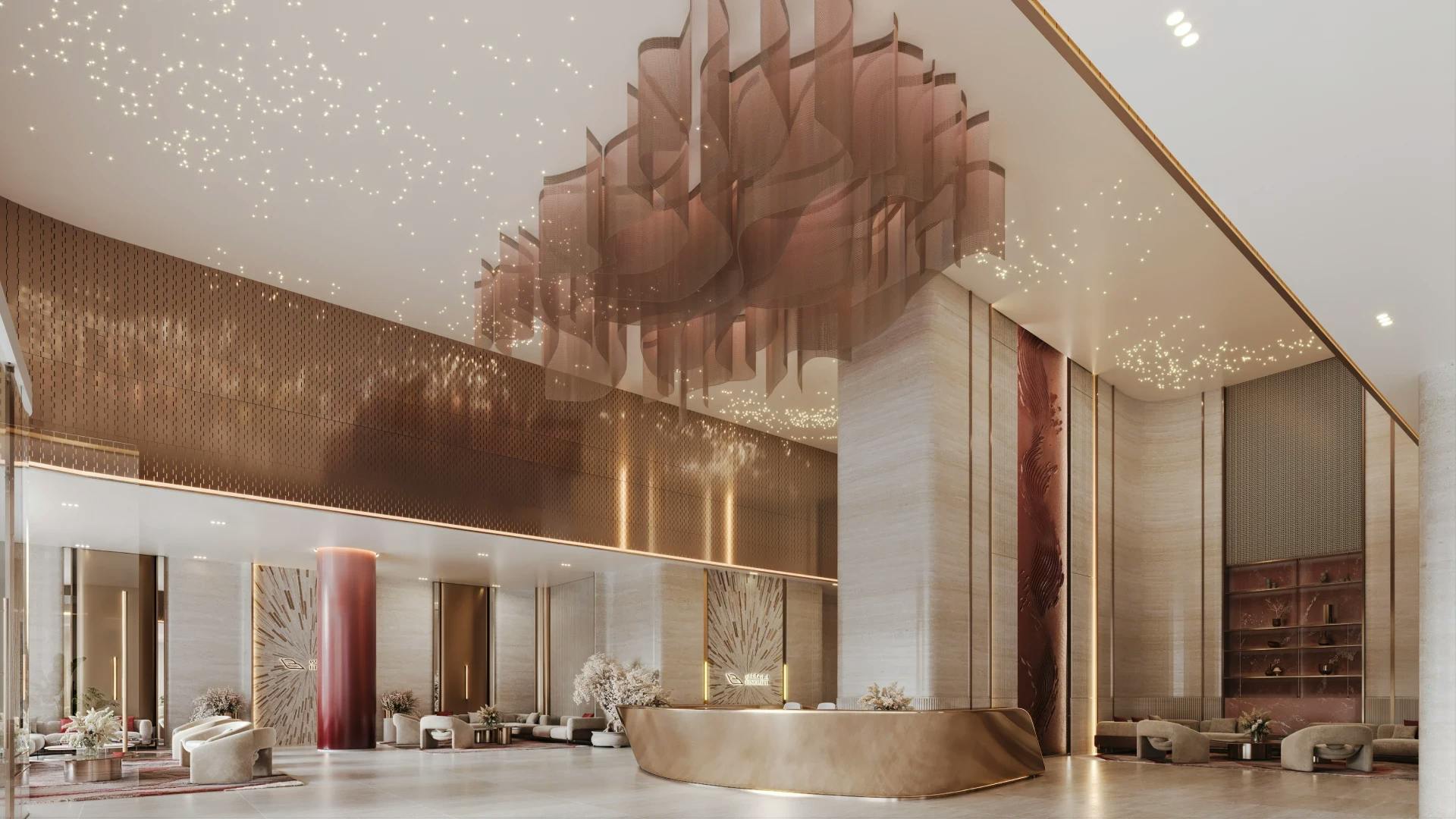 Binghatti Skyblade: Skyblade lobby interior; official developer rendering
