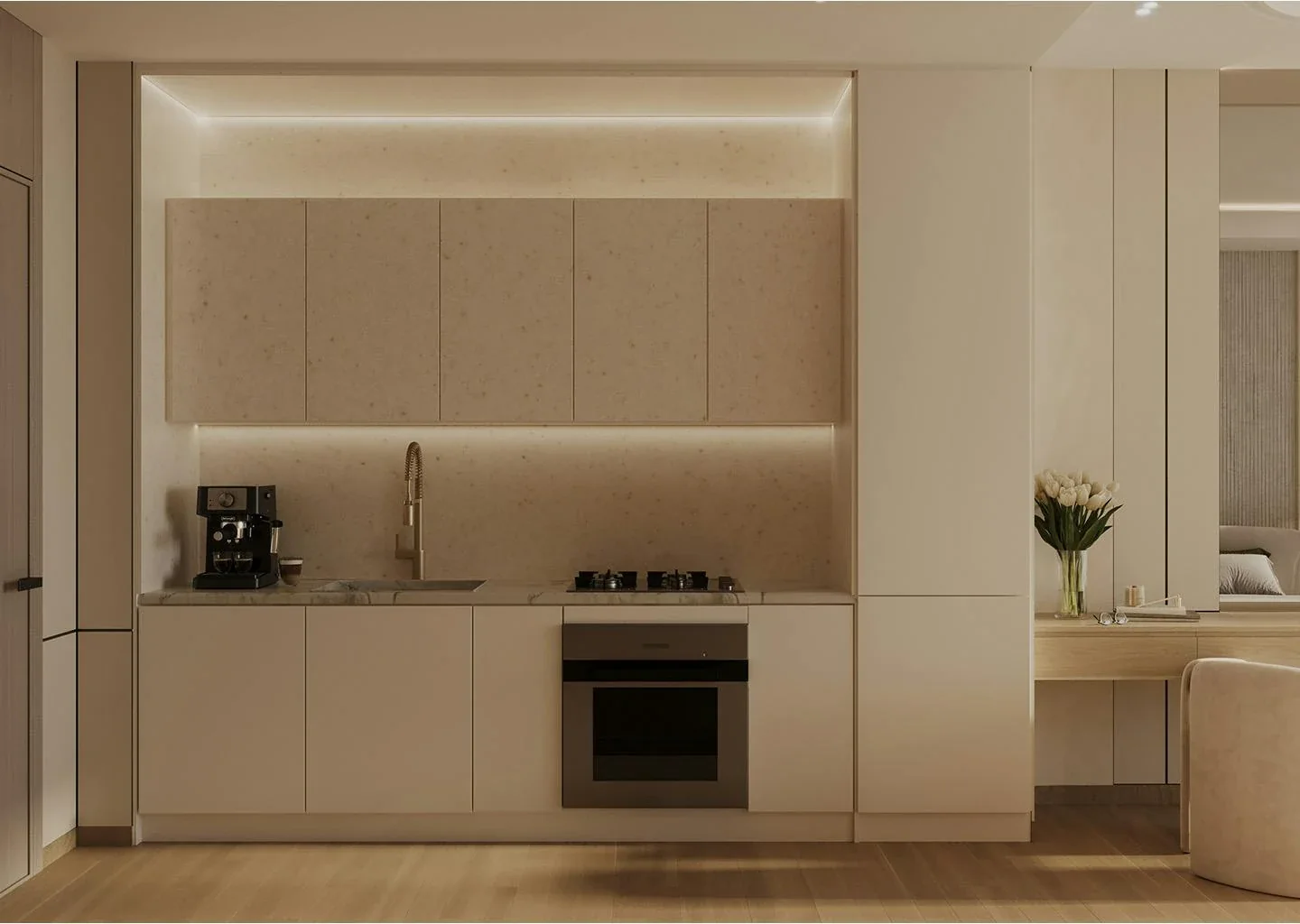 Binghatti Skyrise: Kitchen interior (developer rendering)