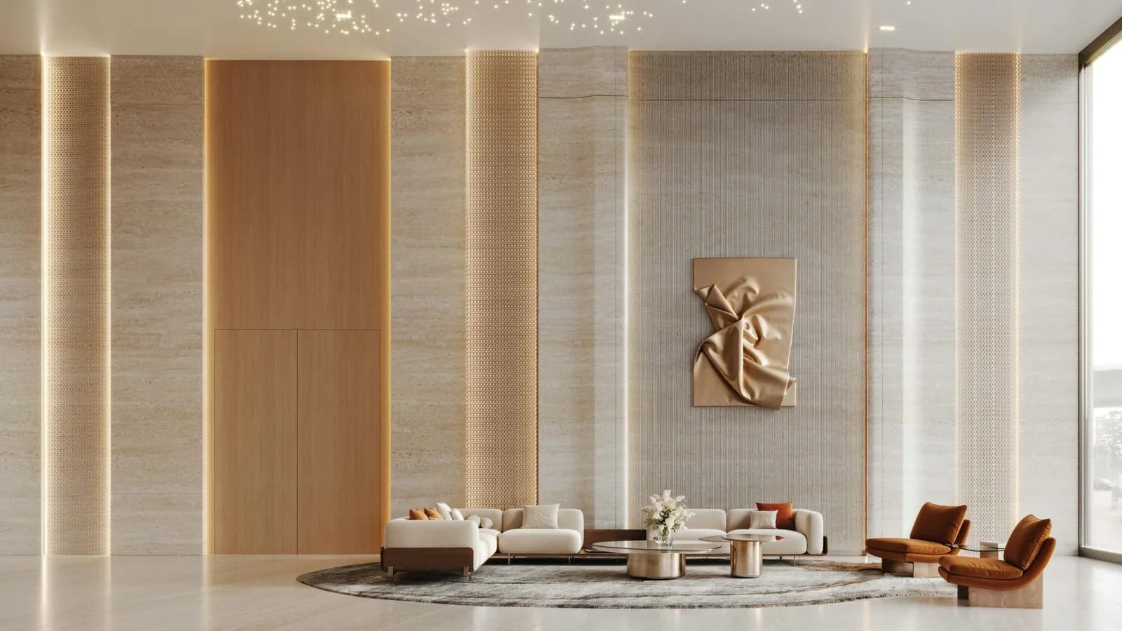 Binghatti Skyflame: Lobby seating area (developer rendering)