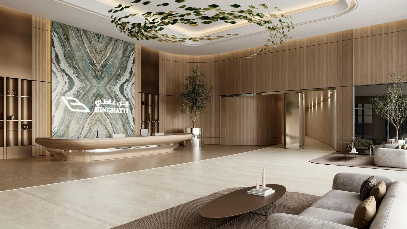 Binghatti SkyTerraces: Lobby seating area (developer rendering)