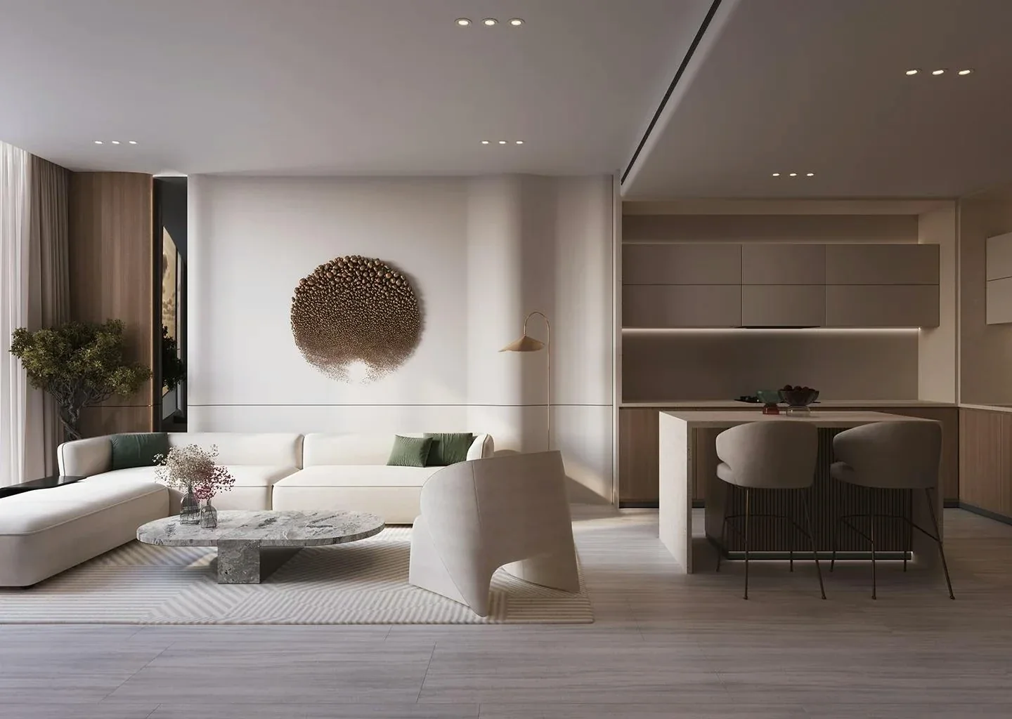 Binghatti Starlight: Living room seating and interior finishes (developer rendering)