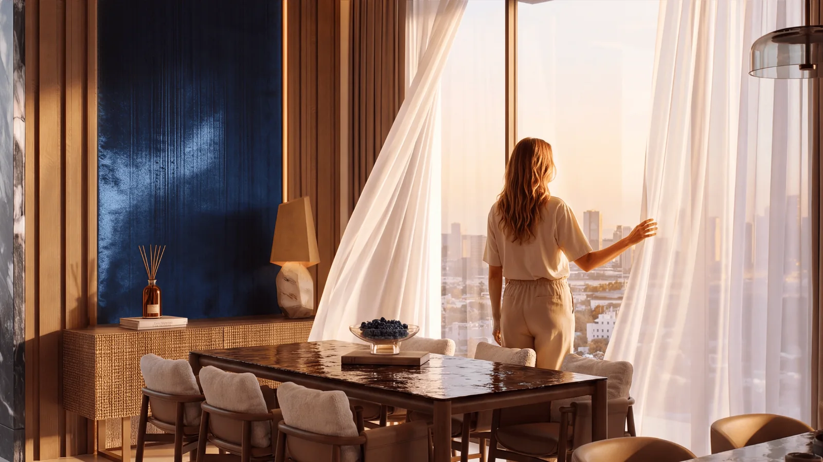 Binghatti Starfall: Dining space beside the window (developer rendering)