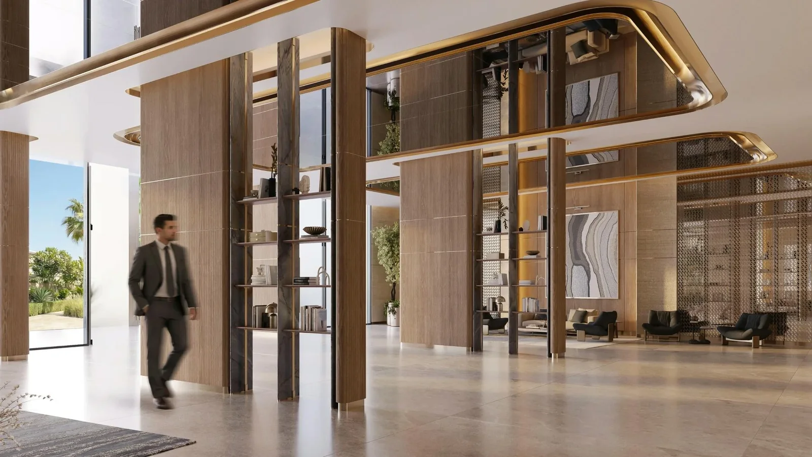 Binghatti Wraith: Lobby entrance and tall wall panels (developer rendering)