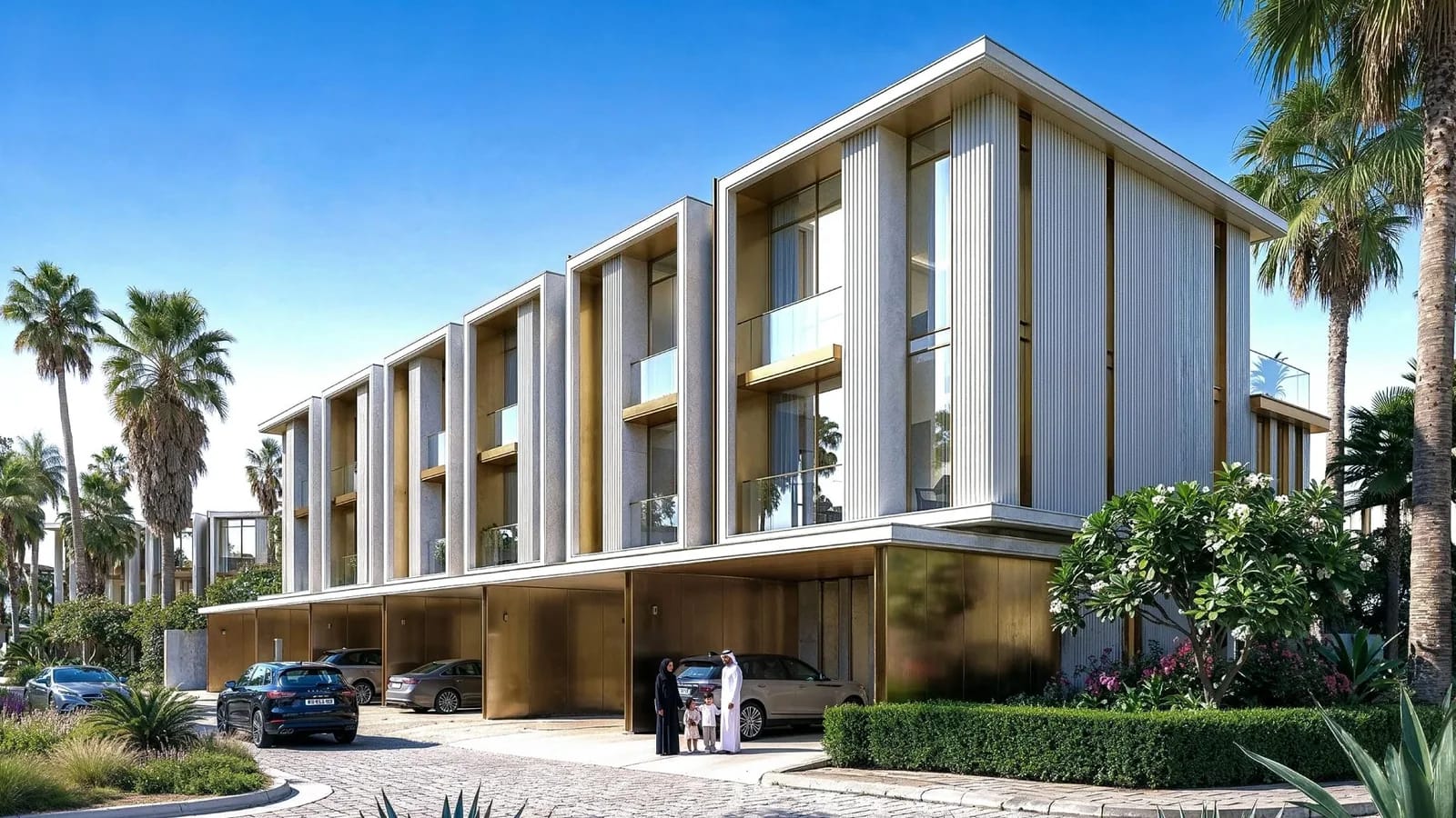 Tilal Binghatti: Townhouse row viewed from the street (developer rendering)