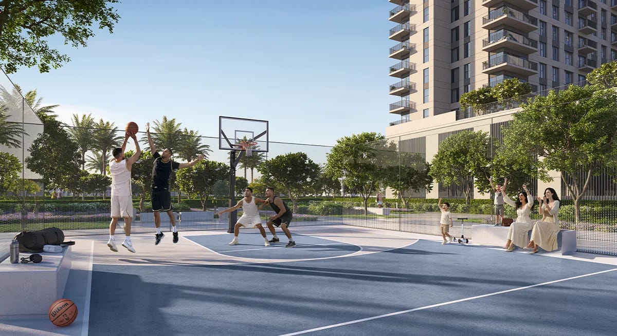 Golf Vale: outdoor basketball court beside the residences (developer rendering)