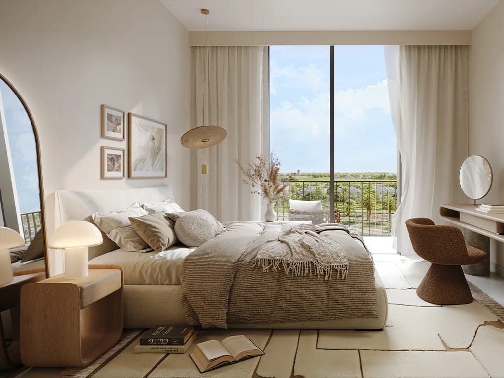 Greencrest: bedroom with a large garden-facing window (developer rendering)