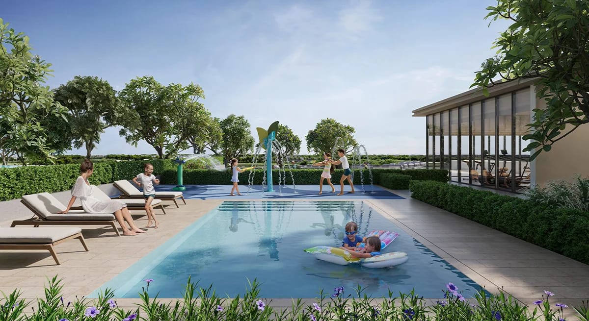 Greencrest: children's pool beside landscaped terraces (developer rendering)