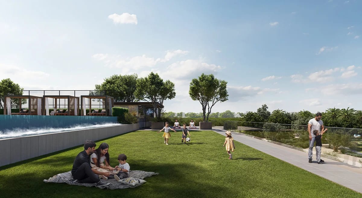 Greencrest: communal lawn and pedestrian paths (developer rendering)