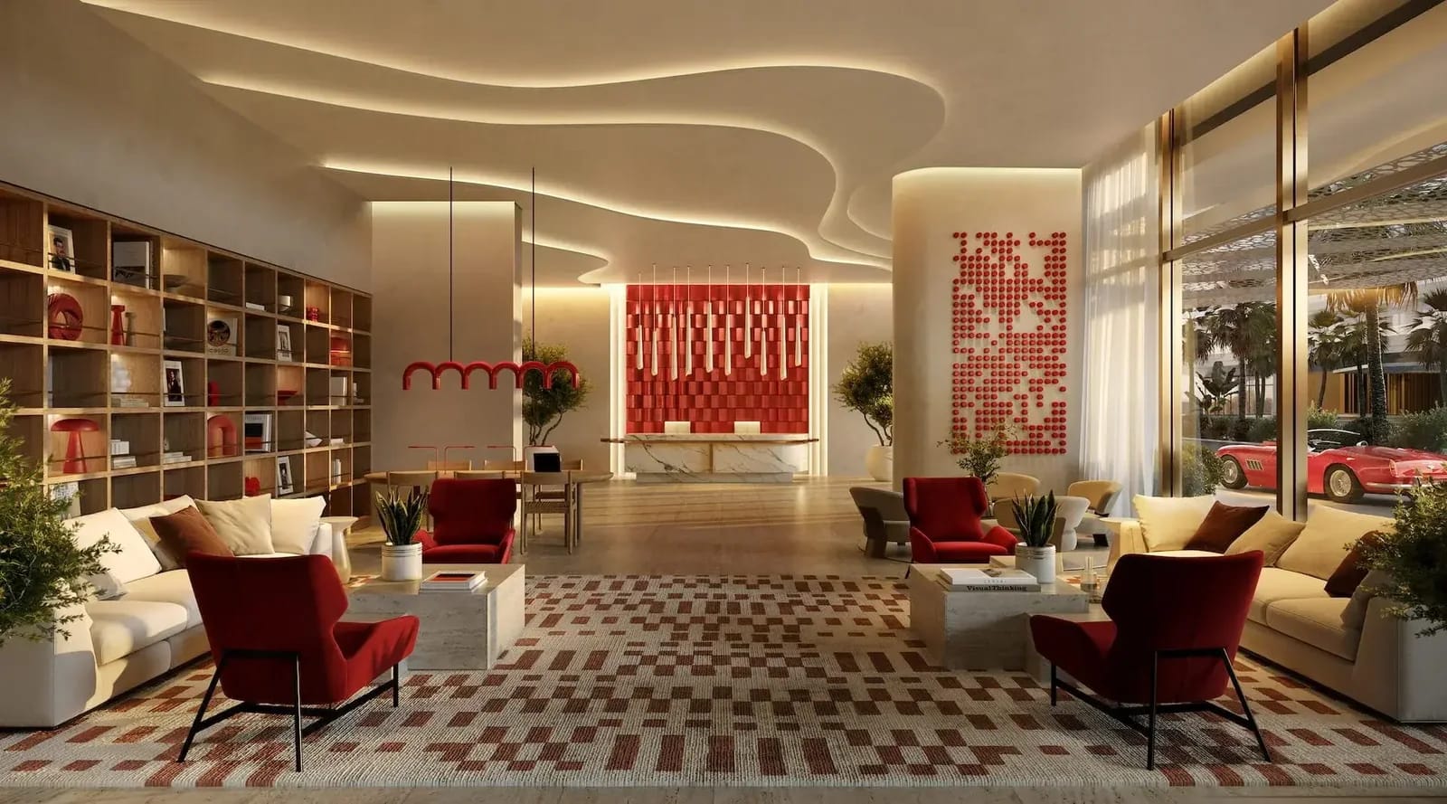 Rosso Bay Residences: residents’ lounge with patterned finishes, developer rendering
