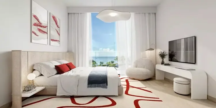 Rosso Bay Residences: bedroom with a sea-facing window, developer rendering